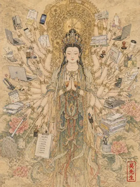 Thousand-Hand Guanyin as an Office Worker sample image