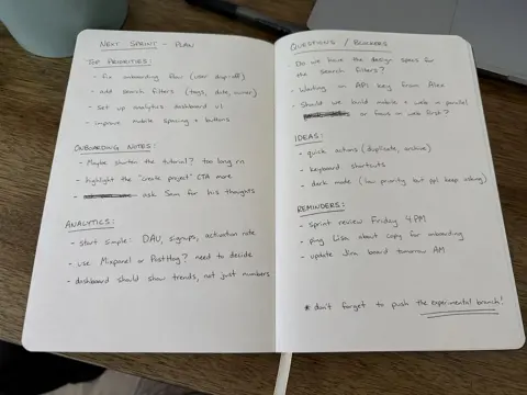 Handwritten Notes in Black Ballpoint Pen on Desk sample image