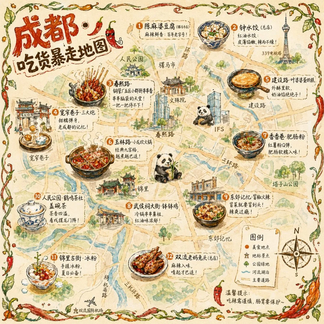 Chengdu Foodie Spree Hand-Drawn Food Map sample image