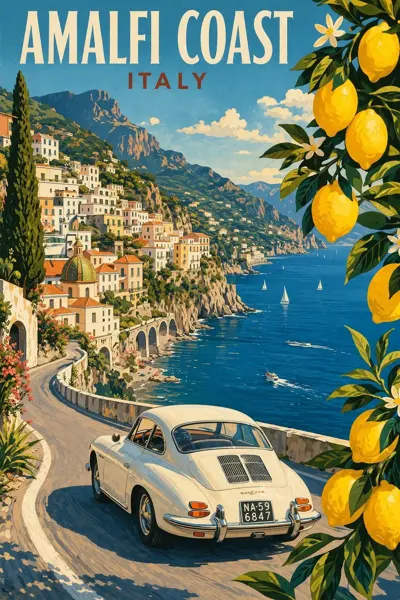 Amalfi Coast Vintage Travel Poster sample image