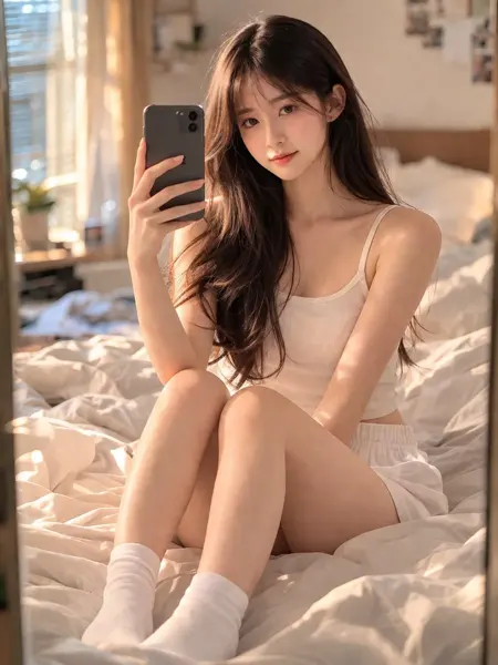 Girl's Selfie in Cozy Bedroom sample image