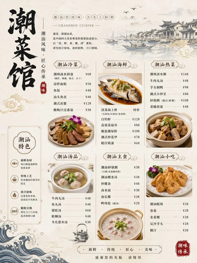 Exquisite Chaoshan Restaurant Menu Design sample image