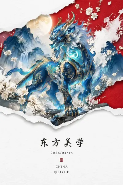 Fluorescent Blue Qiongqi New Chinese Landscape Painting sample image
