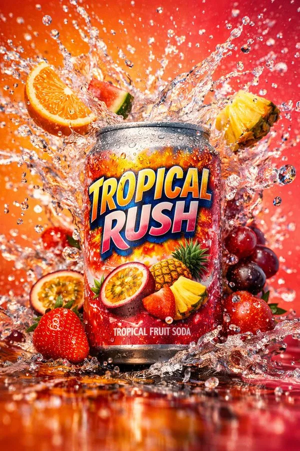 Dynamic Soda Splash Commercial Poster in Vivid Neon Light sample image