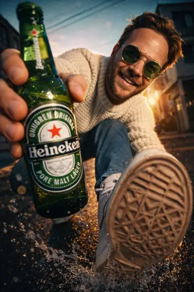 Male Model Posing with Bottle on Street sample image