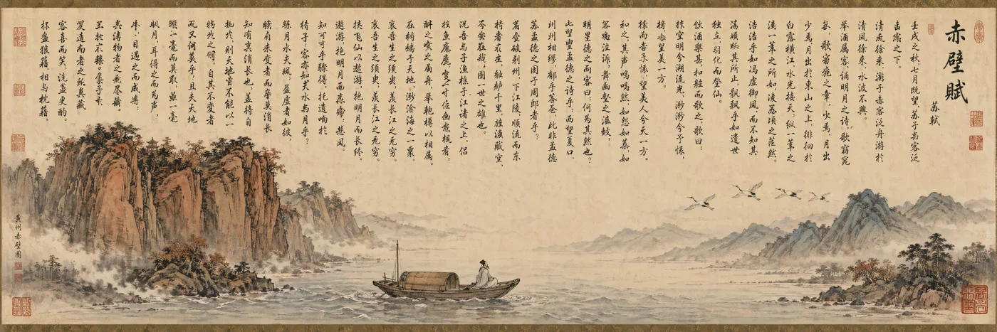 "Reminiscence of the Red Cliffs" Long Scroll sample image