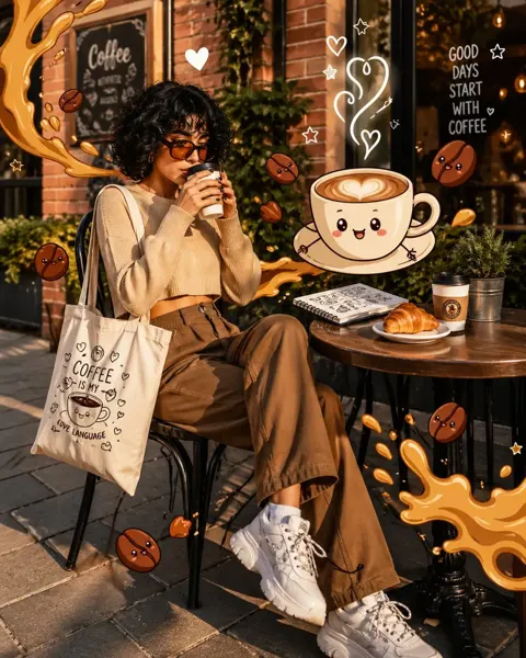 Cafe Realistic Photo with 2D Doodle Overlay sample image