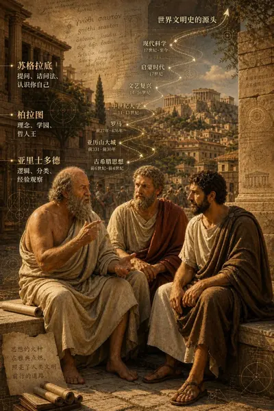 Ancient Greek Three Philosophers Timeline City Map sample image