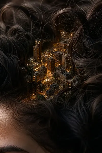 Miniature City in Hair sample image
