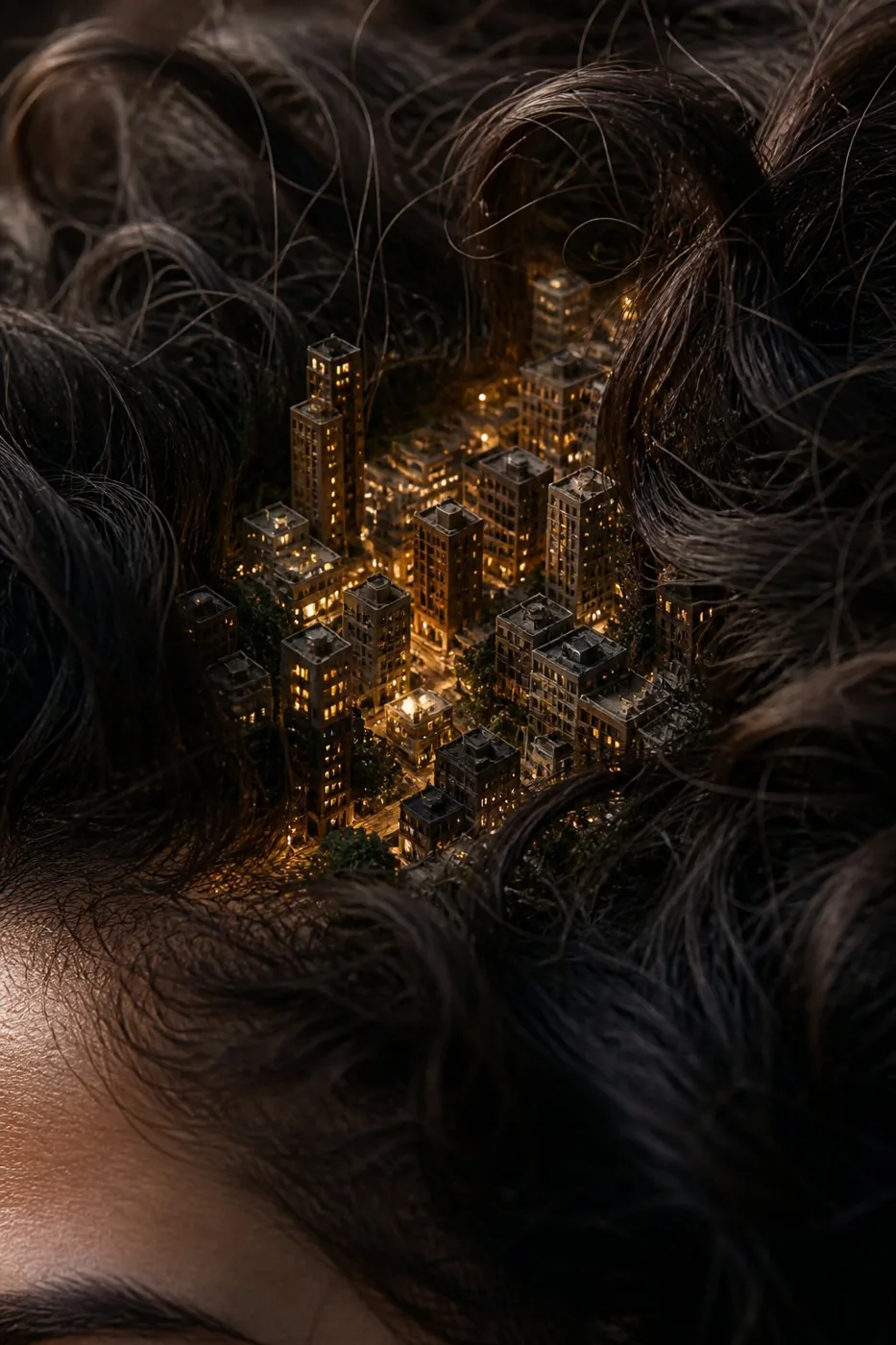 Miniature City in Hair sample image