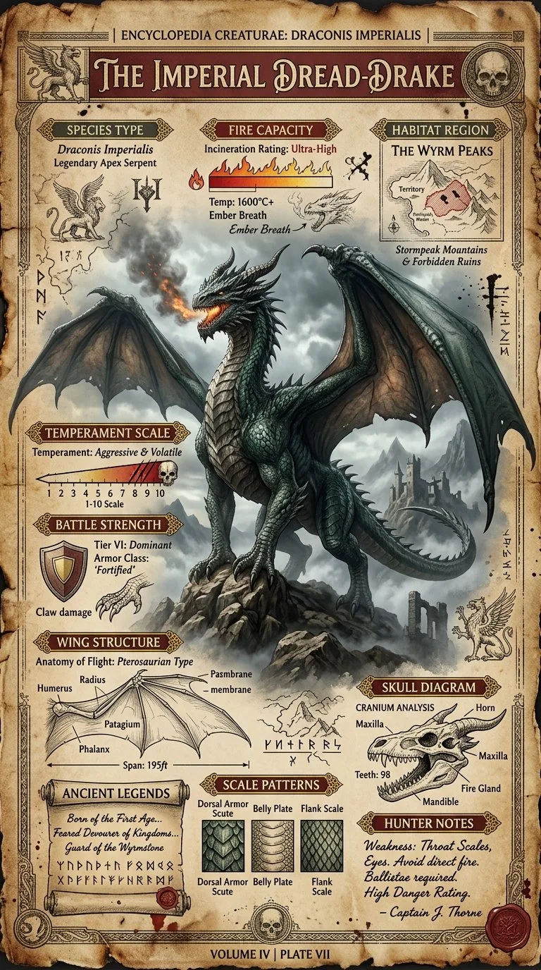 Dragon Species Vintage Encyclopedia Poster sample image