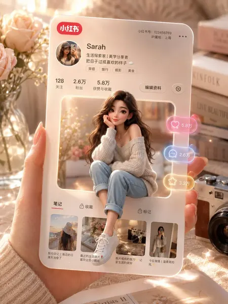 3D Xiaohongshu Profile Card sample image