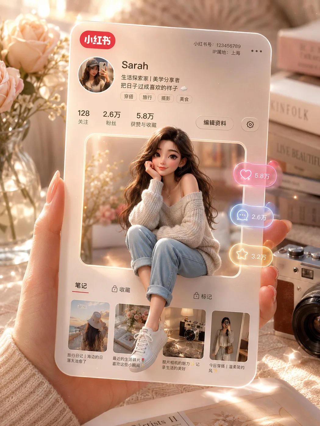 3D Xiaohongshu Profile Card sample image