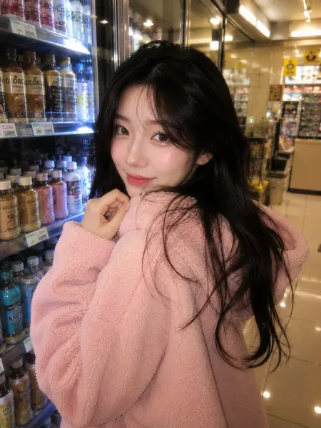 Korean Convenience Store Pink Hoodie Portrait sample image