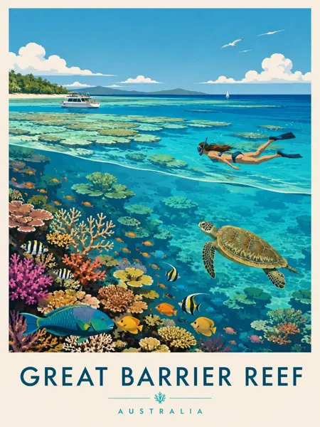 Great Barrier Reef Vintage Travel Poster sample image