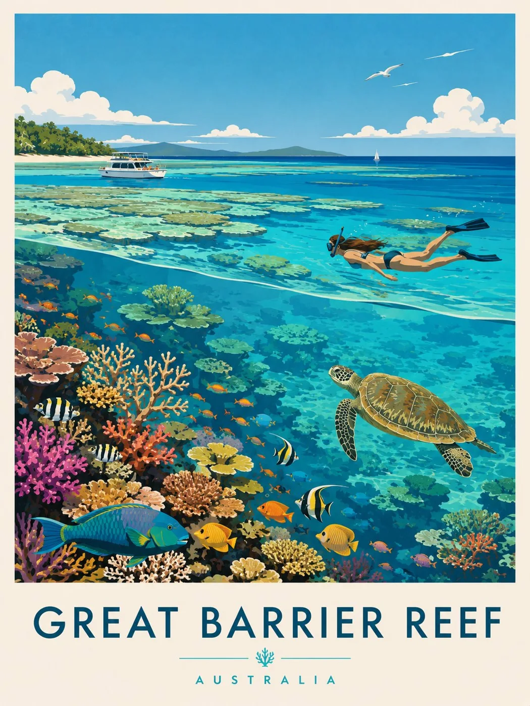 Great Barrier Reef Vintage Travel Poster sample image