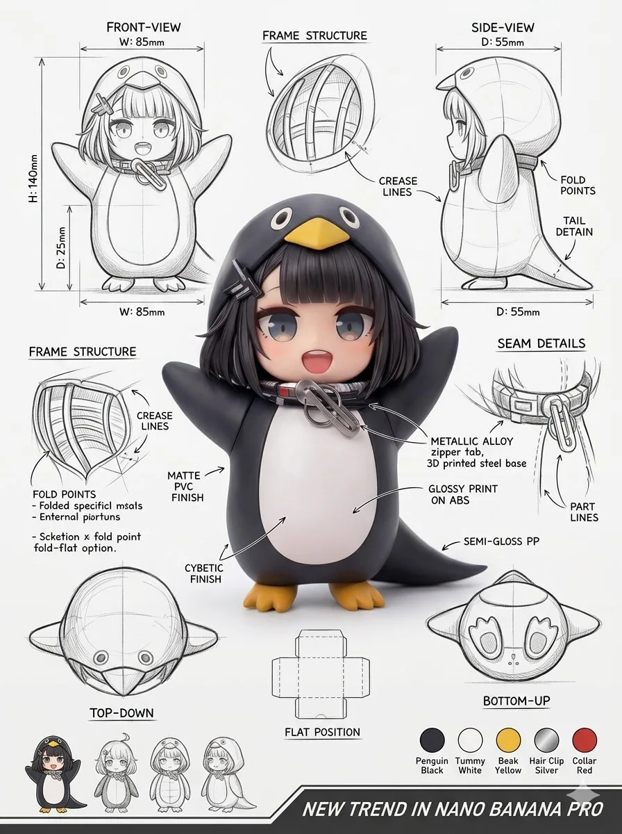 Penguin-Shaped Packaging Dieline Board sample image