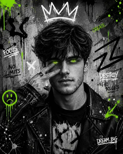 Neon Graffiti Black and White Portrait sample image