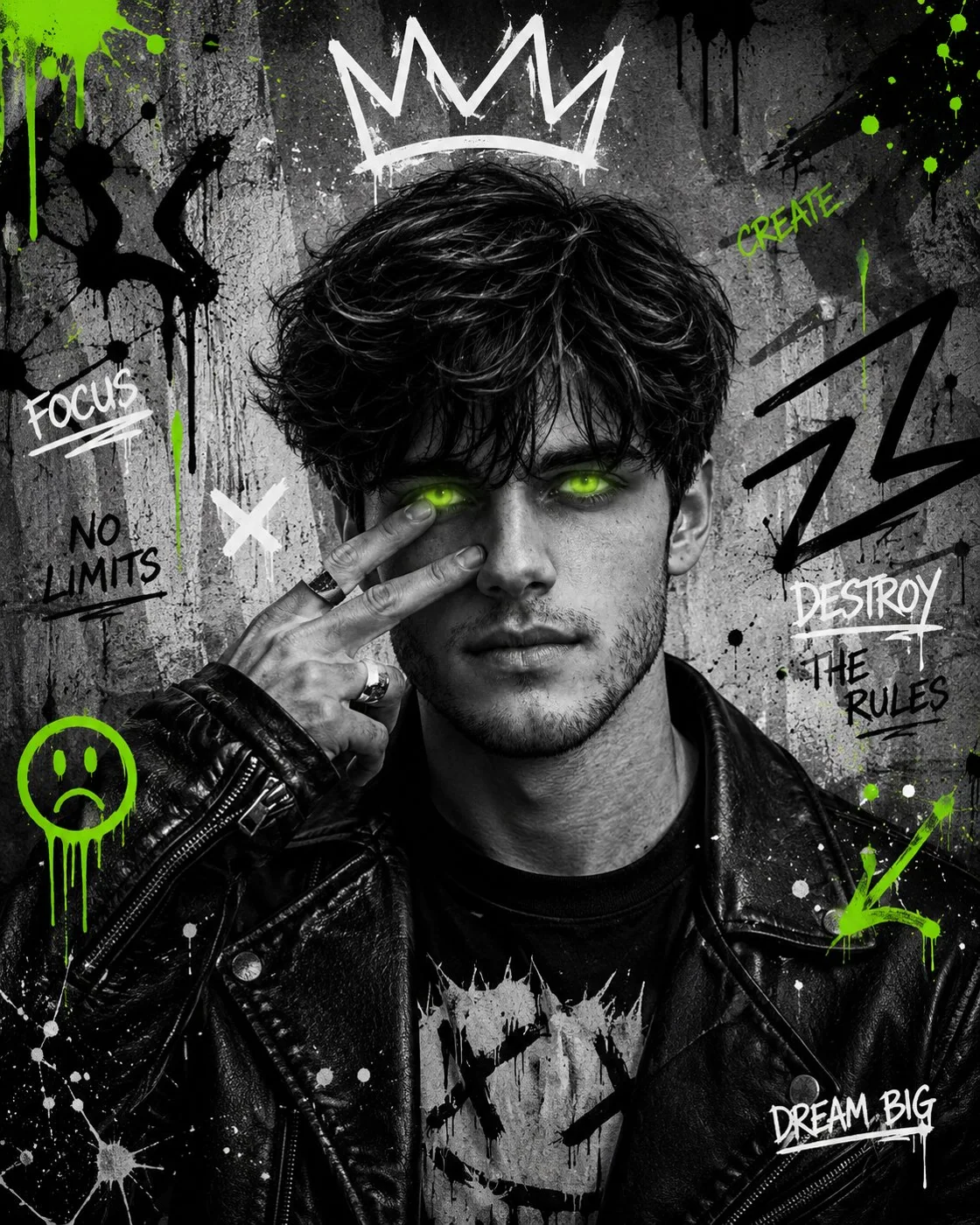 Neon Graffiti Black and White Portrait sample image