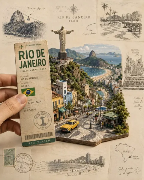 Rio Travel Ticket Paper Cutout 3D Poster sample image