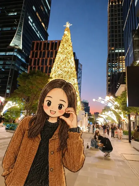 Christmas Street View Chibi Real Background Portrait sample image